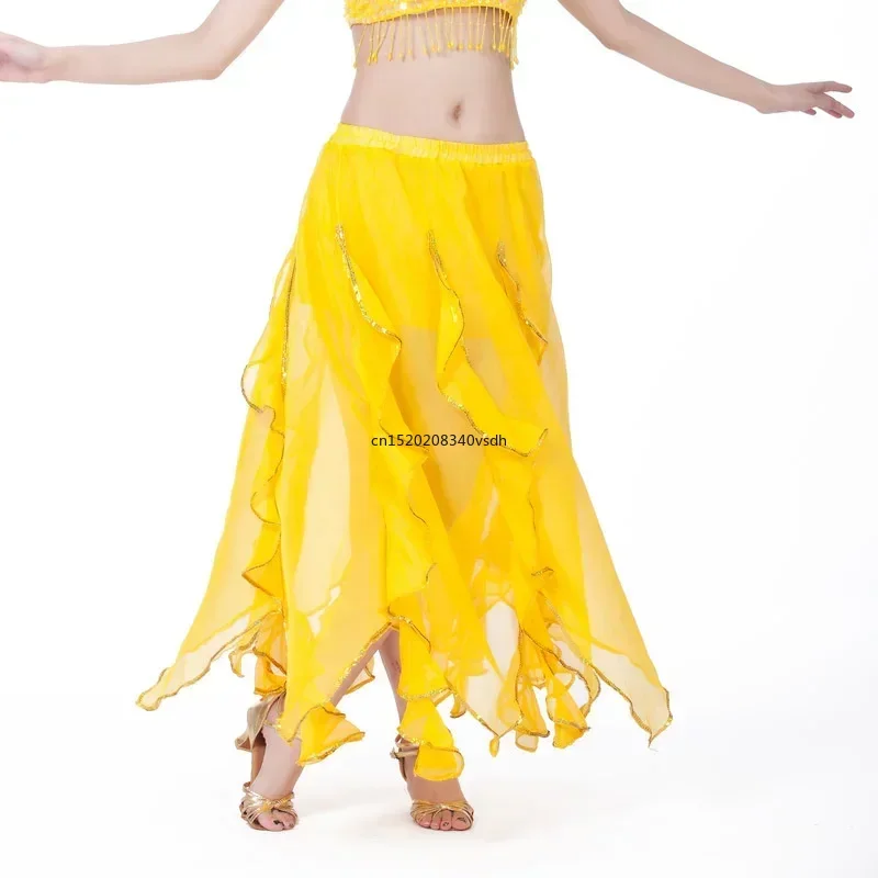 Chiffon Double High Slits Oriental Belly Dance Skirts For Women (Without Belt) Bellydance Costume Accessoires Skirt