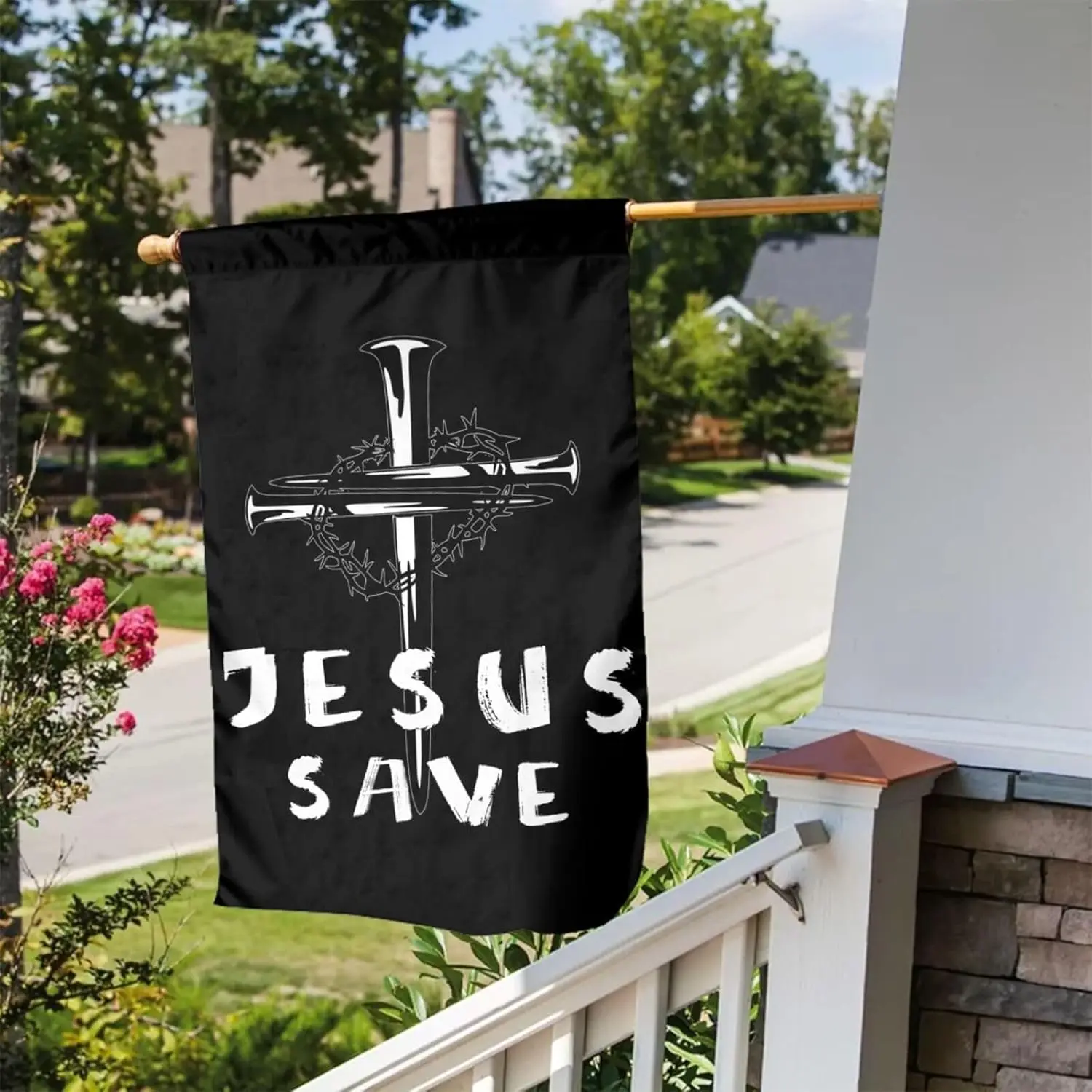 Jesus Save Garden Seasonal Flag 12x18 Inch Double Sided Printed for House Small Yard Welcome Outdoor Funny Decoration Flags  uui