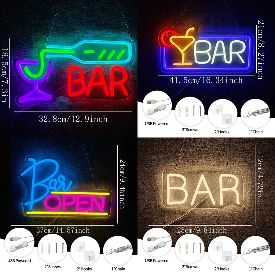 Neon Bar Signs For Home Bar,Led Party Wall Decor Usb Powered Man Cave Neon Light For Bar Cart Decor,Bistro,Club,Pub,Business