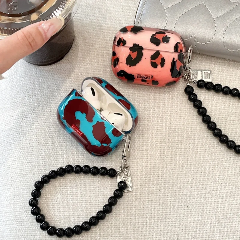 Casing earphone Apple motif macan tutul transparan kompatibel dengan Appleairpods3/4Personalized Lanyard CasePRO2CartoonPRO3