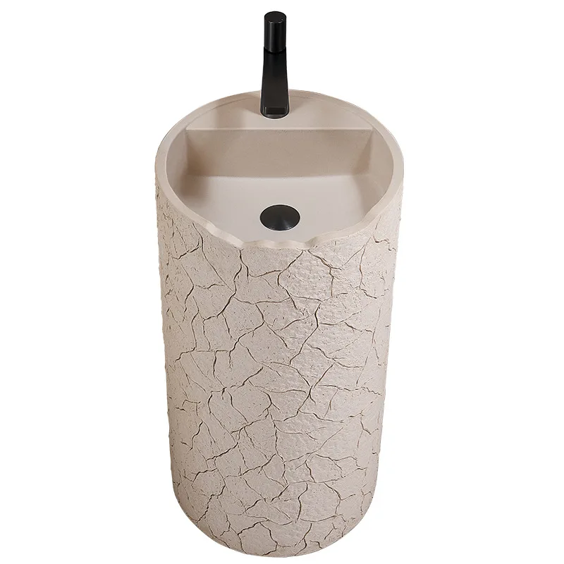 Wabi Sandy Wind Wash Basin Artificial Stone Integrated Floor-to-ceiling Circular Column Basin