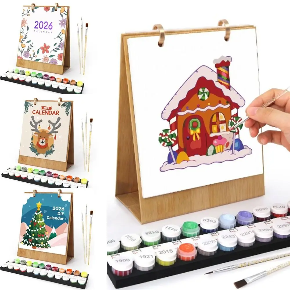 DIY Paint Desk Calendar Paint by Numbers Christmas Pattern Christmas Calendar Creative Ornament Standing Flip Calendar