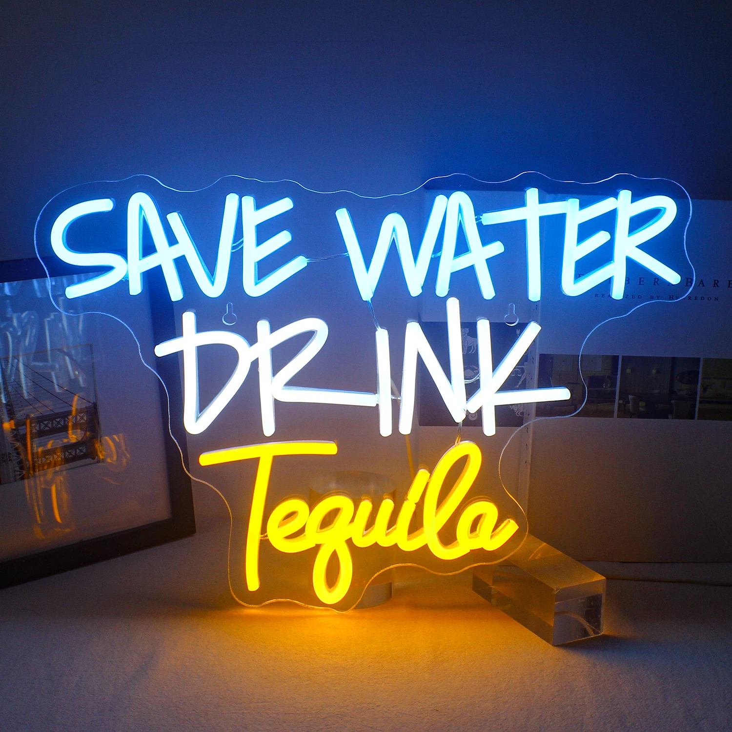 Save Water Drink Tequila Neon Sign Letter LED Lights Three Color Set Aesthetic Room Decoration For Home Bars Party Art Wall Lamp