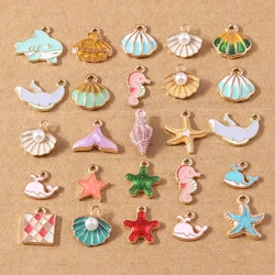 10pcs Cute Marine life Charms for Jewelry Making Enamel Starfish Shell Conch Charms Pendants DIY Necklace Earrings Accessori