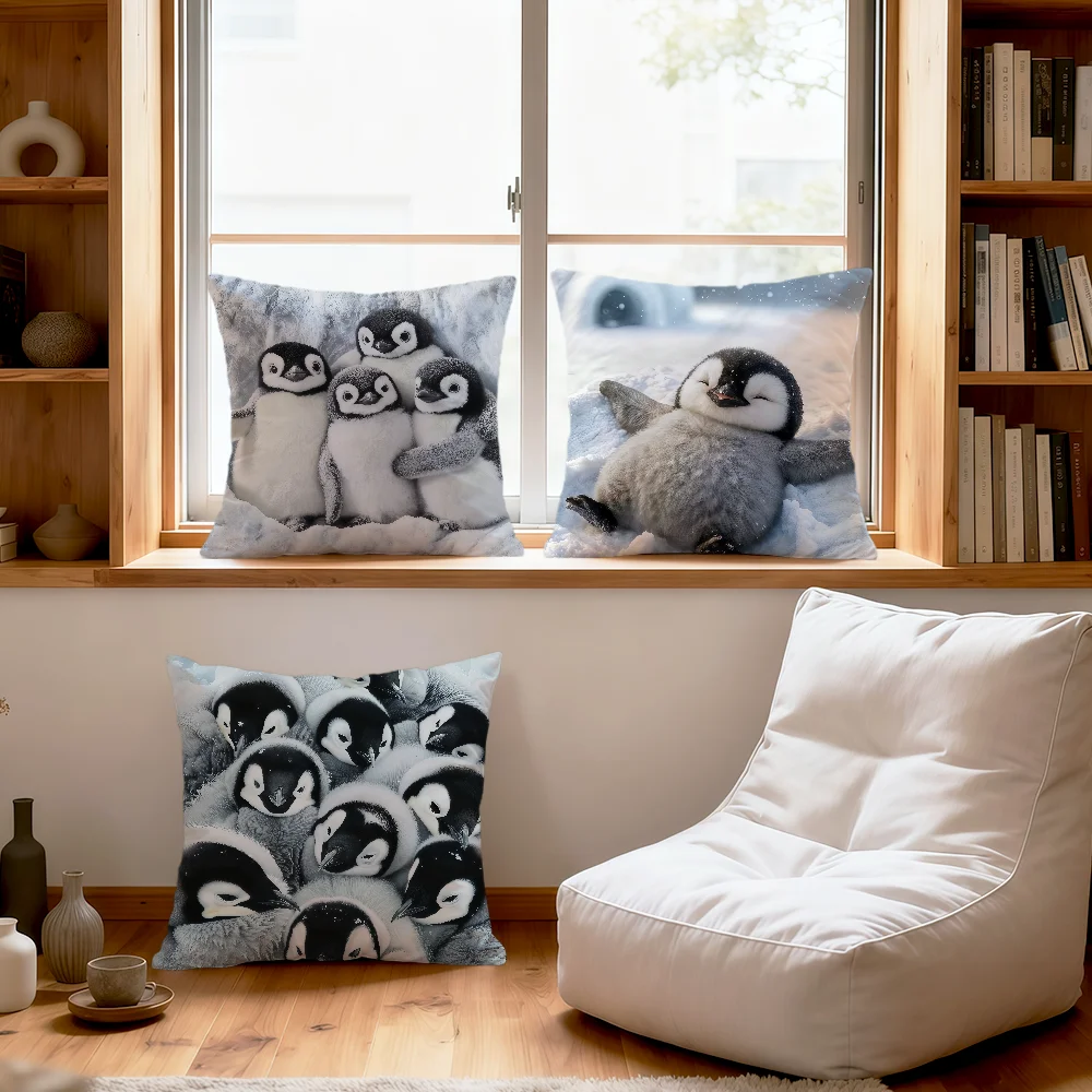 kawaii funny art Penguin Family cushion cover soft pillowcase Sofa Home Living Room bedside Decor pillow cover Gift Party hogar
