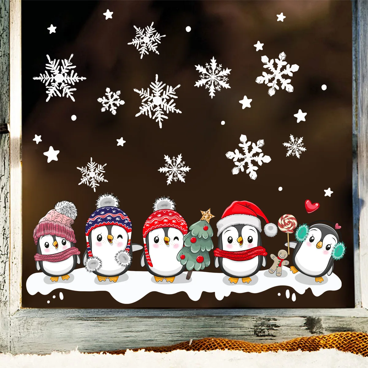 30*54cm Christmas Snowflake Penguin Wall Stickers Static Glass  Window Stickers Double-sided Visual Decor Wall Stickers Dj017