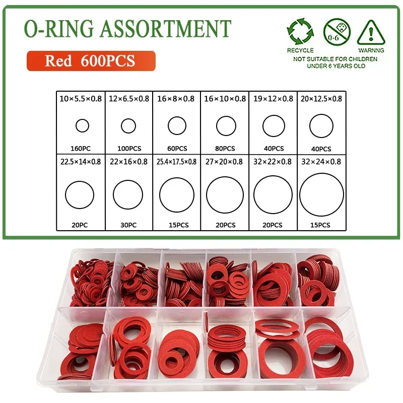 600Pc Red Steel Paper Fiber Insulating Flat Washer Set M5.5 M6.5 M8 -16 Insulation Plain Gasket Ring Meson Spacer O Ring Kit