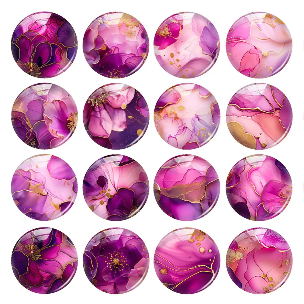 

Handmade Pink Purple Ink Watercolor Flower Round Photo Glass Cabochon Flatback Demo Flat Back Cameo For Diy Jewelry Making