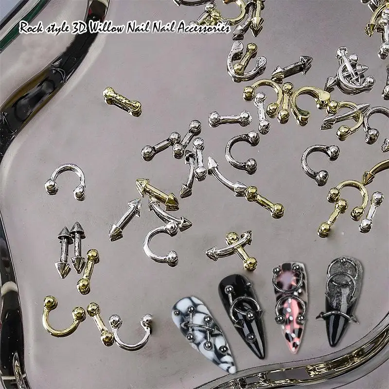 

20Pcs Design Punk Style Nail Parts Alloy Studs Gold Silver Curve Arrow Rivet Decoration Nails Art Accessories Nail Charms