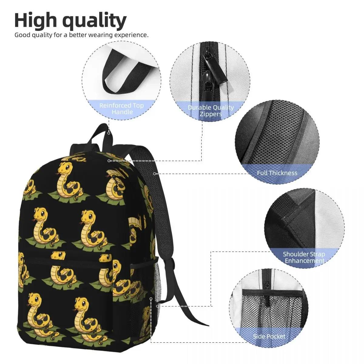 Golden Python Snake In Grass Backpack Daypack Large Capacity Kids BookBag School Bag Shoulder Bags for Men Women