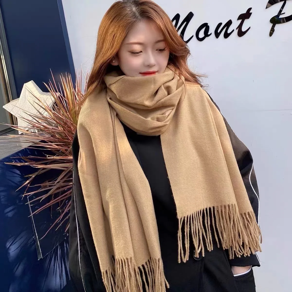 Winter Shawl and Wrap Bandana Pashmina Tassel Female Foulard Thick Blanket Luxury Cashmere Bright Solid Colors Women Scarf