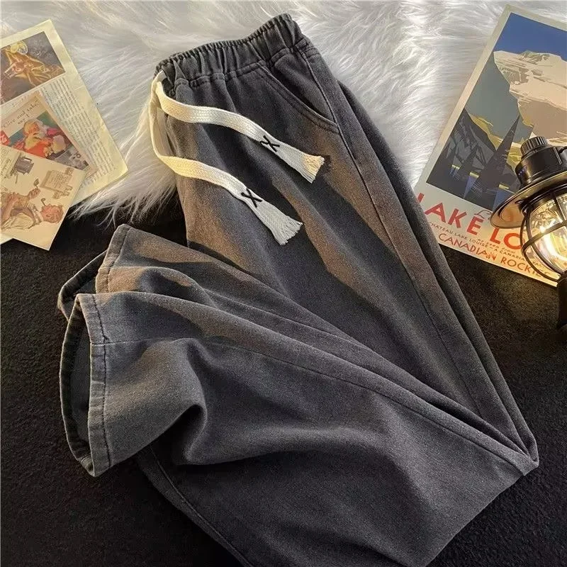 Oversize Pants Men's and Women's Washed Wide-Leg Overalls Gender-Free Wear Smoky Gray Jeans Loose Straightx Harajuku Leisure