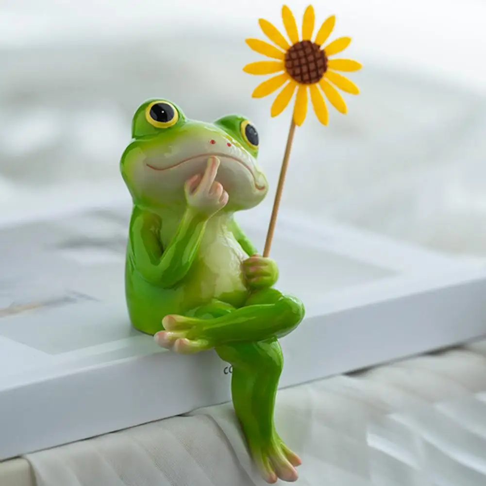 

Frog Garden Ornament Realistic Resin Frog Statue for Garden Pond Aquarium Decor Thinking Frog Holding Flower Ornament for Home