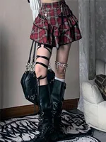 AltGoth Punk Gothic Red Plaid Skirt Women Vintage Y2k E-girl Emo Alt High Waist Cake Skirt Harajuku Fairycore Grunge Clubwear - Image 4
