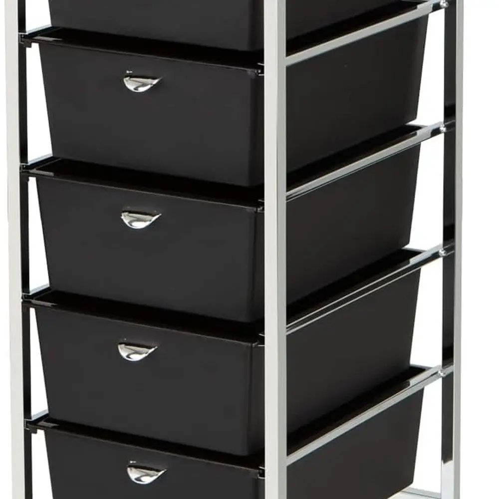 

29-BLK 5-Tier Professional Salon Utility Cart with Wheels - Black Styling Station with Metal Appliance Holders, Extra-Large Work