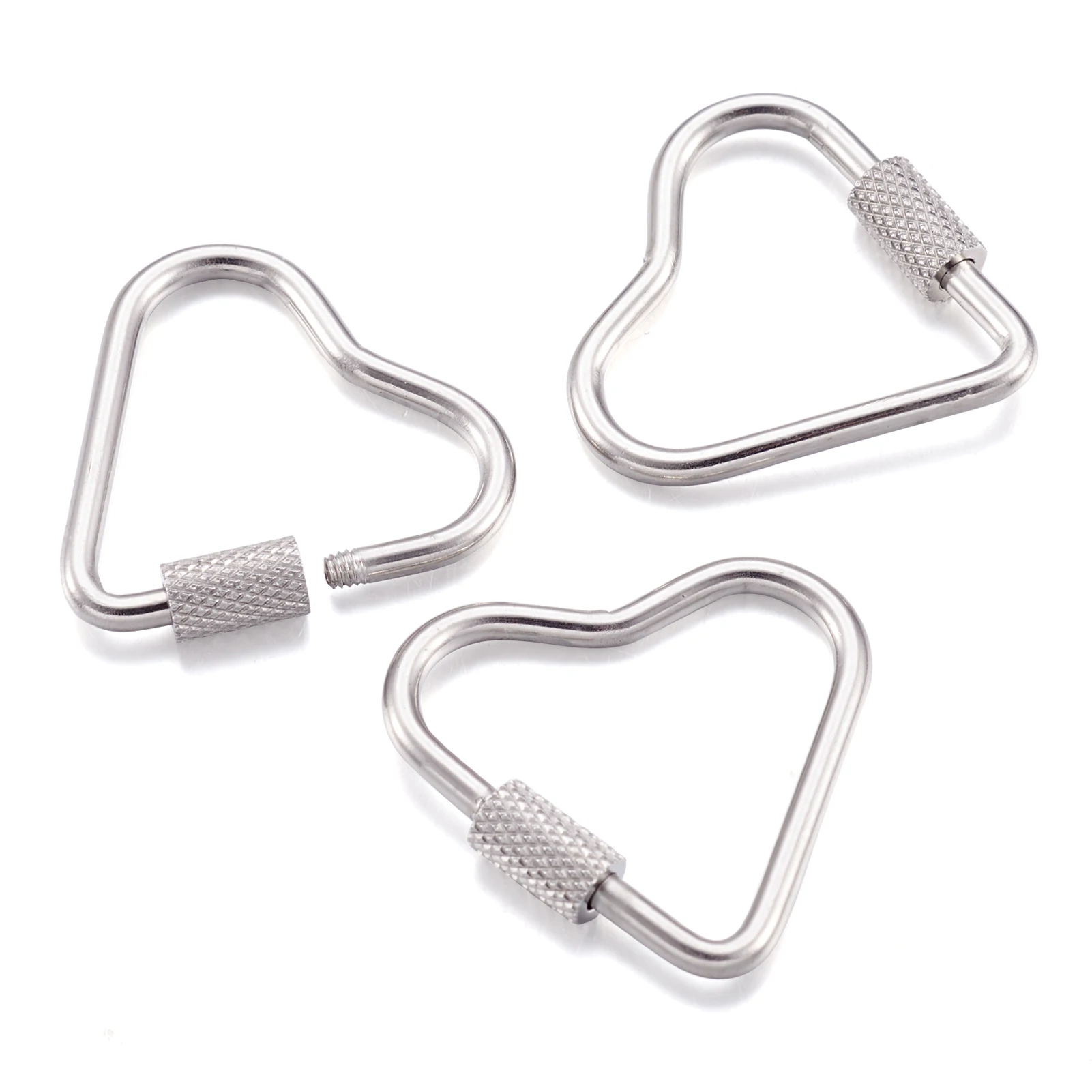 10Pcs 304 Stainless Steel Screw Heart Carabiner Lock Charms For Women Handmade Necklaces Bracelet DIY Jewelry Making Accessories