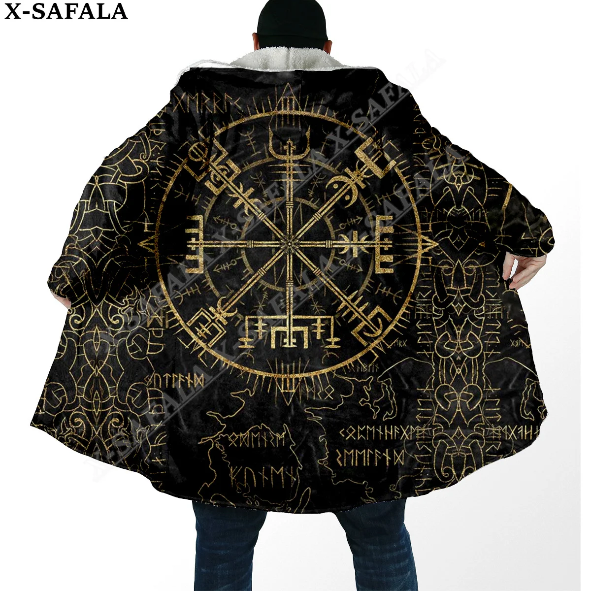 Symbol Viking Tattoo Raven Odin Overcoat Coat 3D Print Thick Warm Hooded Cloak  Men Windproof Fleece Unisex Casual-6