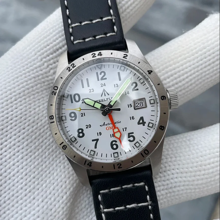 STEELDIVE Men Automatic Watch 39mm GMT Mechanical Wristwatch Diver 20ATM Waterproof C3 Luminous Sapphire Mirror NH34