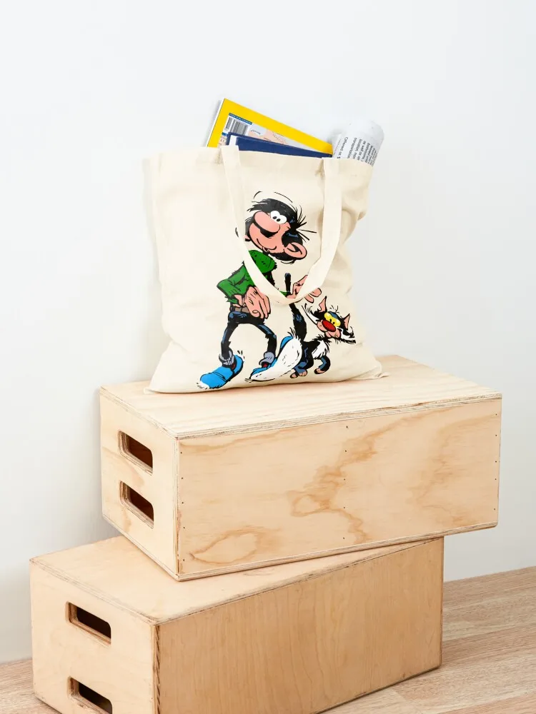 Gaston Lagaffe Movie Cartoon Color Big Ben walking with cat Tote Bag reusable shopping bags eco bag folding