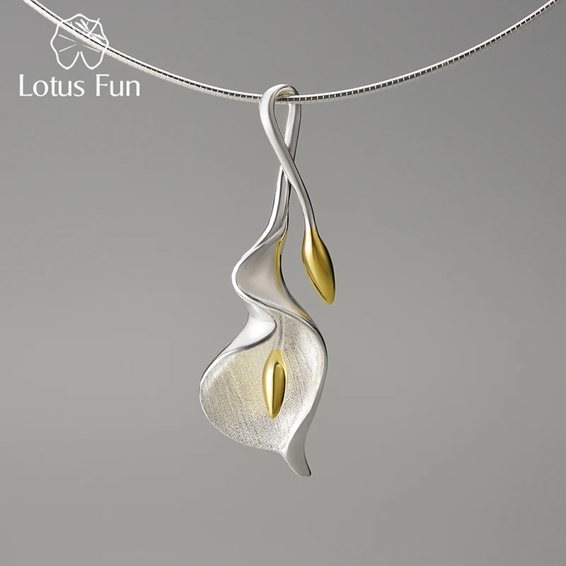 Lotus Fun Real 925 Sterling Silver Chains New Calla Lily Flower Pendant Necklace for Women Gift Luxury High Quality Fine Jewelry