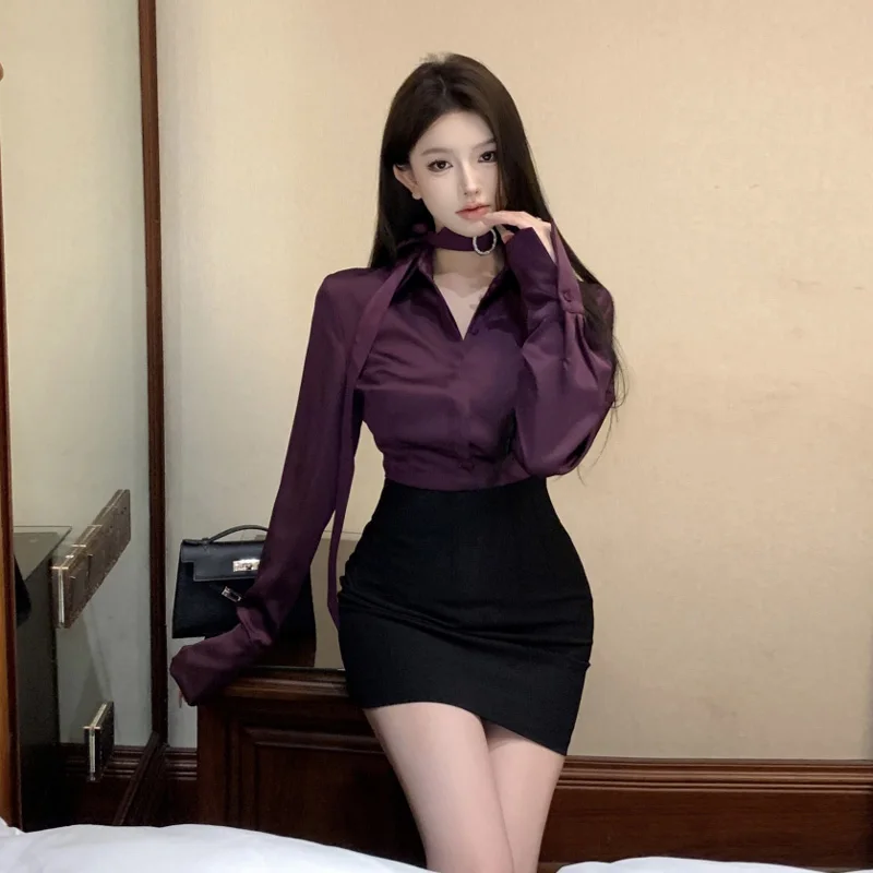 

Elegant Lady Style Set Goddess Look Skirt Wrap Body Shirt Two Piece Spring Fashion Women's Comfortable Cotton Shirt