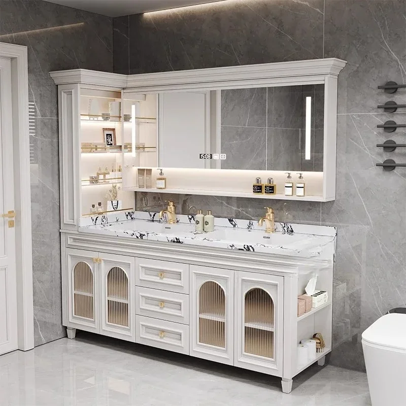 

Pd BJ American Oak Bathroom Cabinet Combination French Bathroom Rock Slab Seamless Basin Washbasin Floor Type