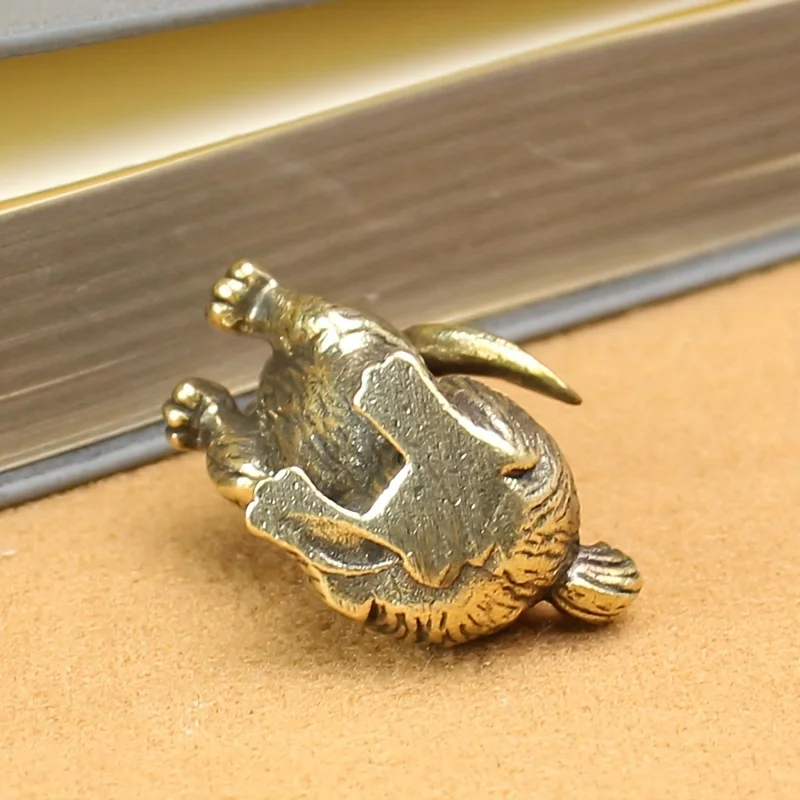 Vintage Messing Hasen-Schlüsselanhänger Chinesisches Tierkreiszeichen Hasenfigur Reines Kupfer Handgefertigter Autoschlüsselring Schreibtisch-Deko Anhänger – Detail 4