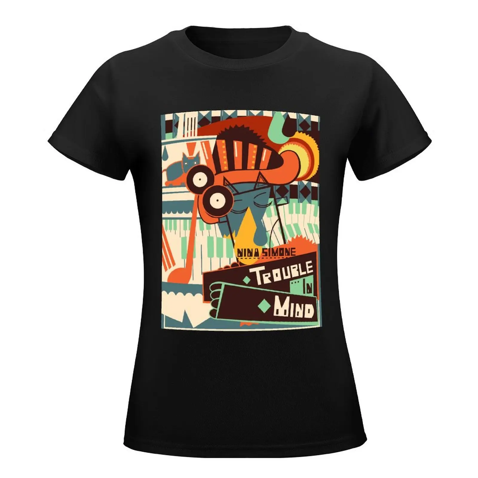 Musique Vintage Nina Simone Trouble In Mind T-Shirt summer clothes female t-shirt dress for Women sexy