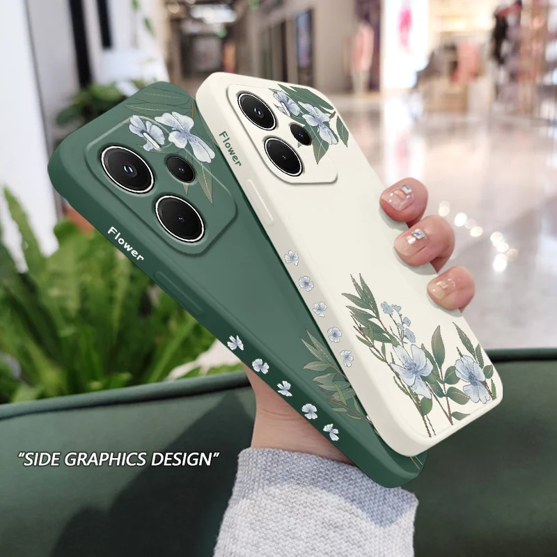 Incontro Fiori Cassa Del Telefono Per Xiaomi Redmi Nota 14 13 12S 11 11S 10 10S 9 9S 15 15C 14C Pro Plus 4G 5G Silicone Liquido Cov
