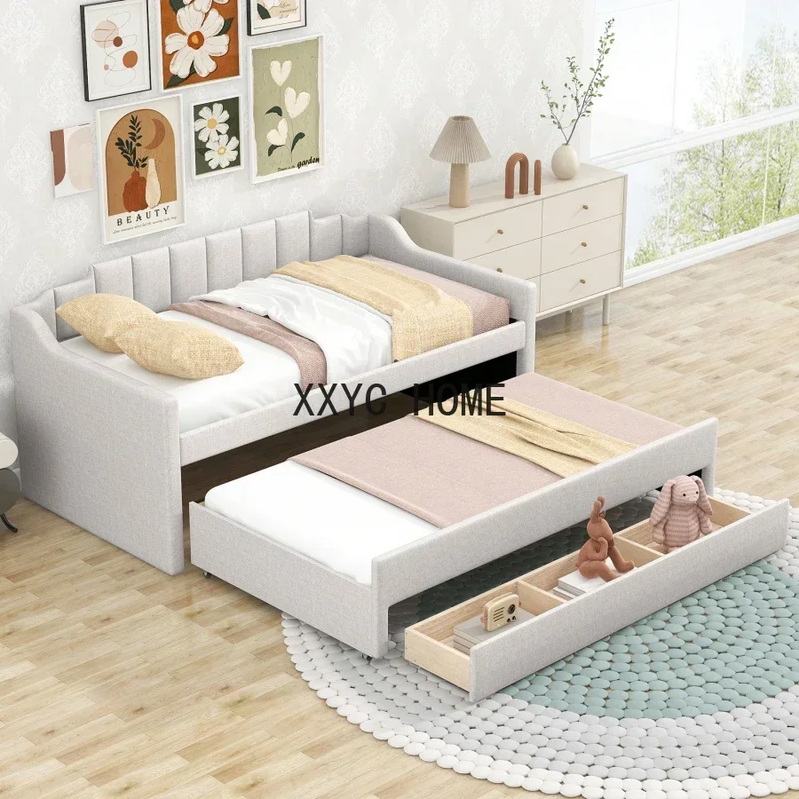 

Twin Size Daybed,Upholstered Daybed with Trundle and 3 Drawers,Modern Style Twin size bed,Multifunctional Daybed,Easy Assembly