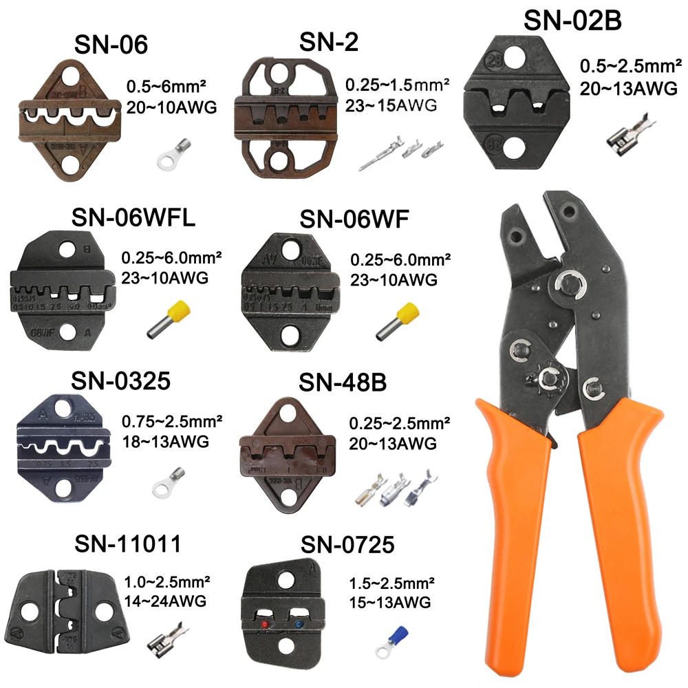 MINI EUROPE STYLE Die Sets for SN SN48B CRIMPING PLIER series hand crimping tool and for SN01 SN02C SN02 SN02WF SN06