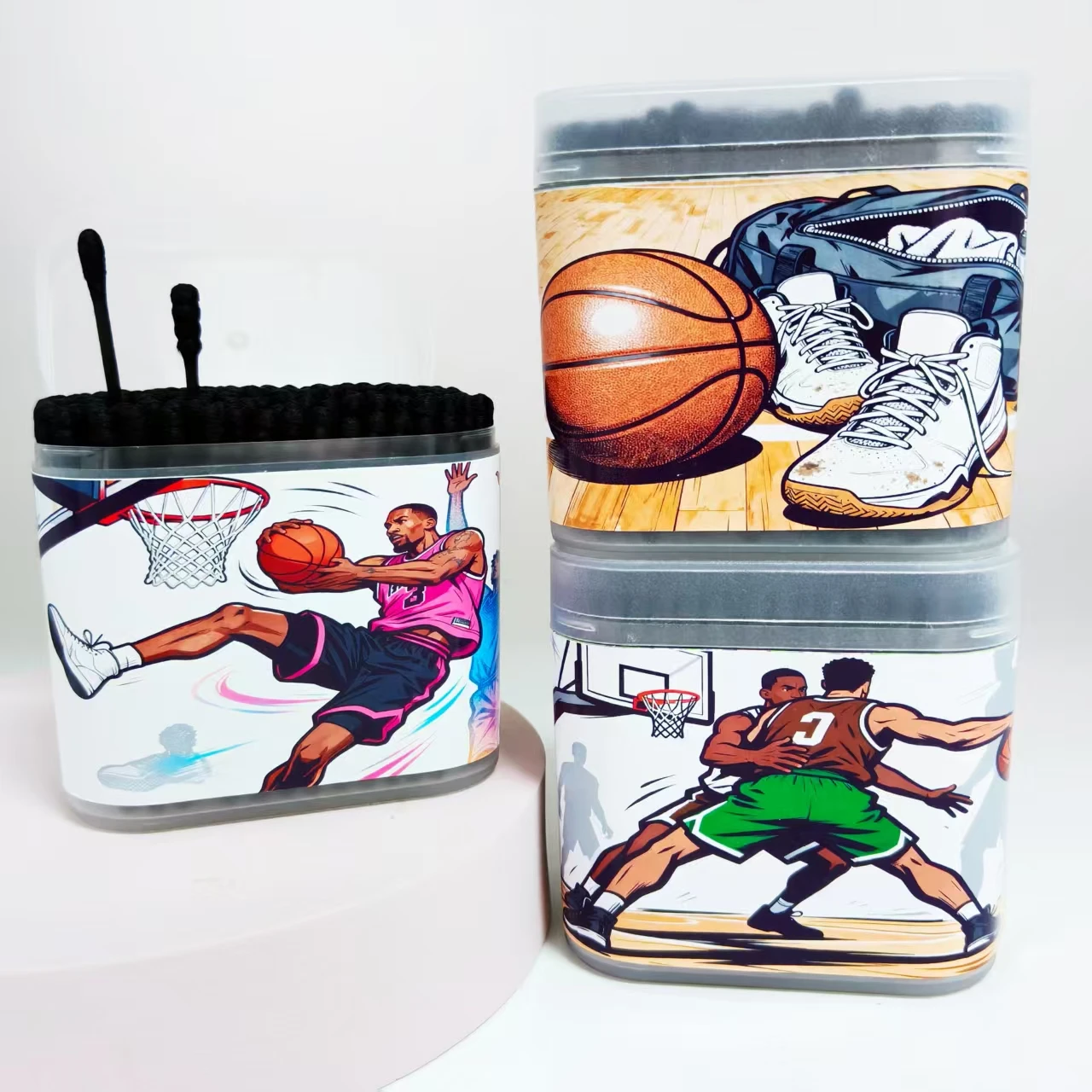 600 قطعة/1000 قطعة من أعواد القطن ذات موضوع كرة السلة باللون الأسود برأسين للضروريات اليومية أعواد قطنية