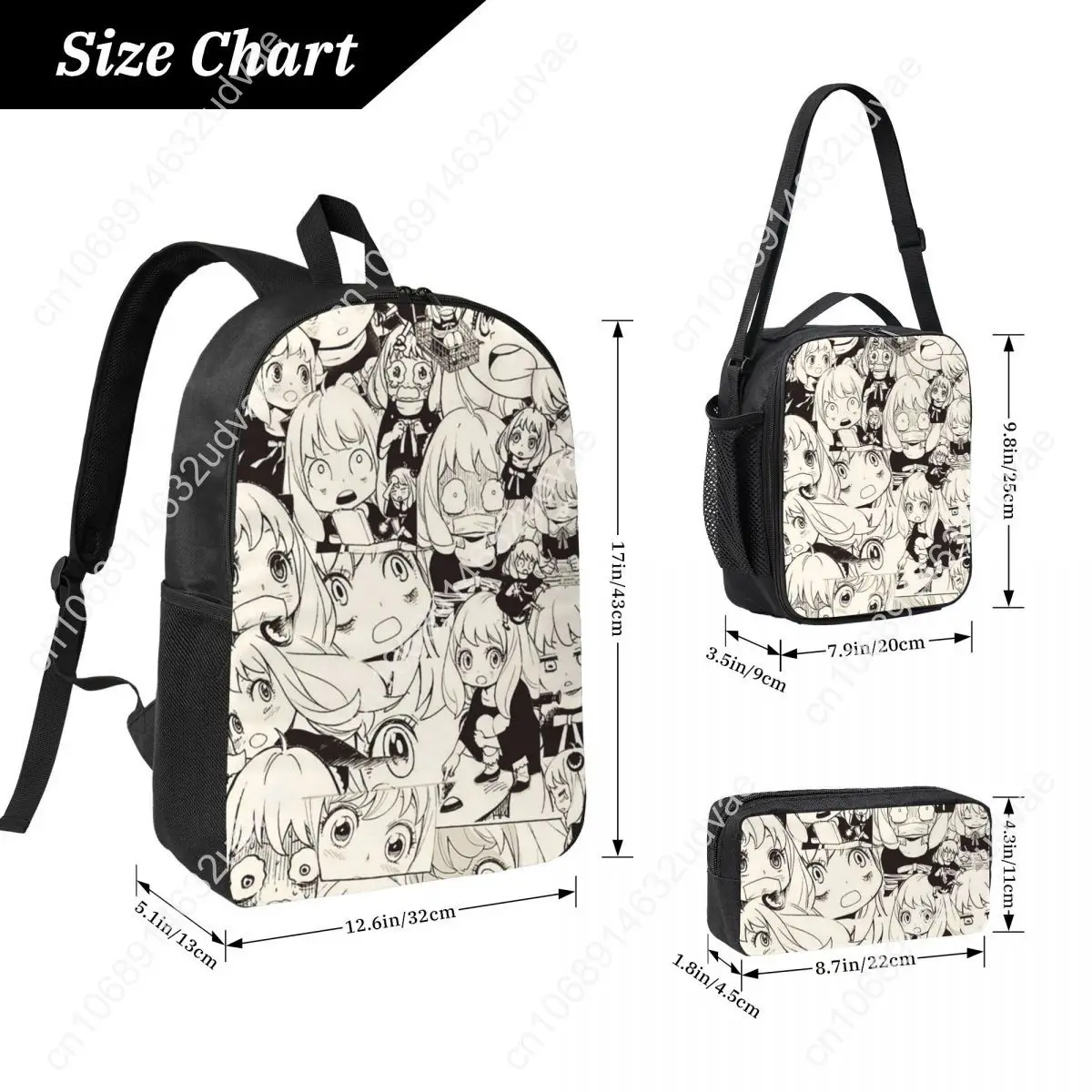 Kawaii Manga Spy X Family Backpack Student Boys Girl BookBag School Bag Laptop Shoulder Bags 3ps Insulated Lunch Bag Pencil Case