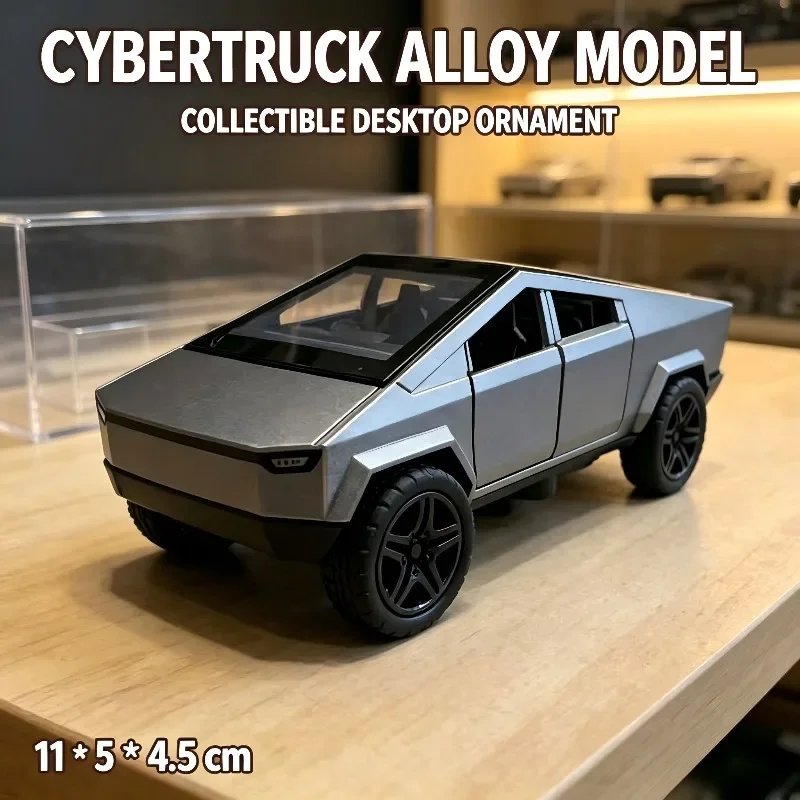 1:36 Cybertruck Pickup Alloy Model, Pull Back Toy, 3 Open Doors, Diecast Car, Desktop Ornament, Gift for Boys & Car Hobby Fans