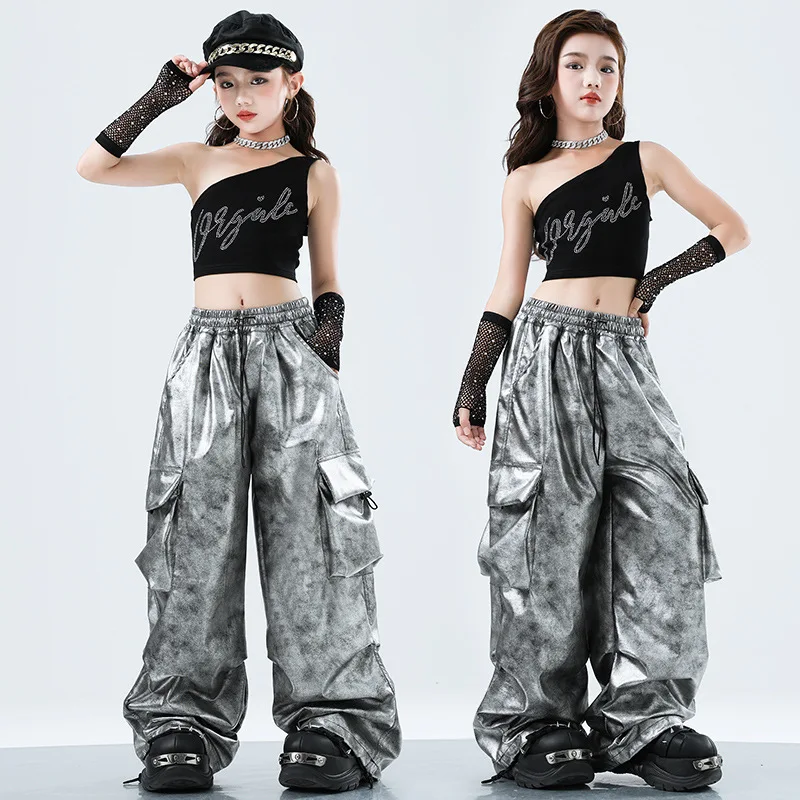 Hip Hop Mädchen Mode Crop Top Baggy Hosen Gruppe K-pop Streetwear Kleidung Sets Jazz Bühne Leistung Anzug Street Dance kostüm