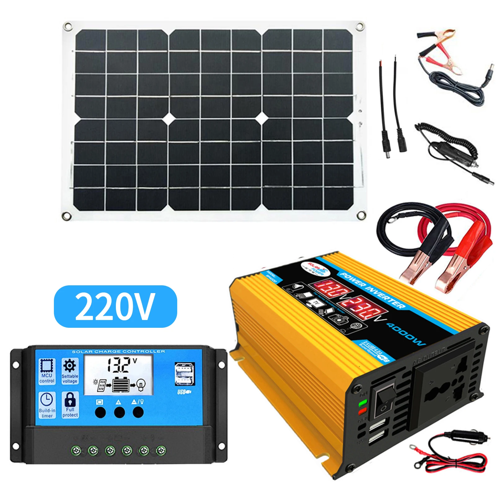 

Solar Panel System 18V 20W Solar Panel With Dual USB Car Solar Inverter Kit Complete Power Generation Supply 12V Car Batteries