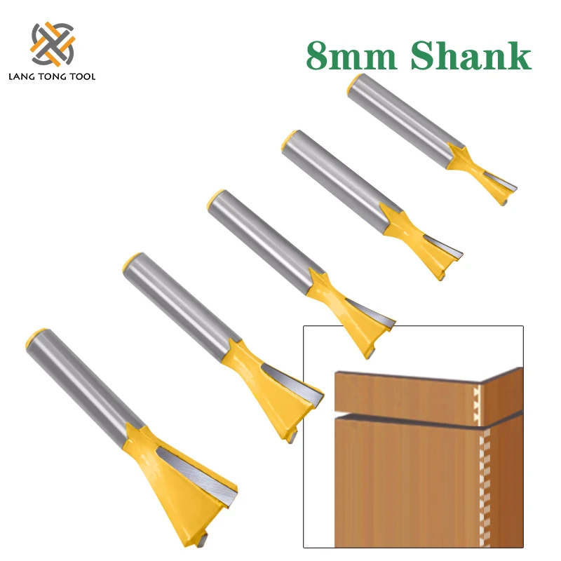 LANG TONG TOOL 5PCS 8mm Shank Dovetail Joint Router Bits Set 14 Degree Woodworking Engraving Bit Milling Cutter for Wood LT002