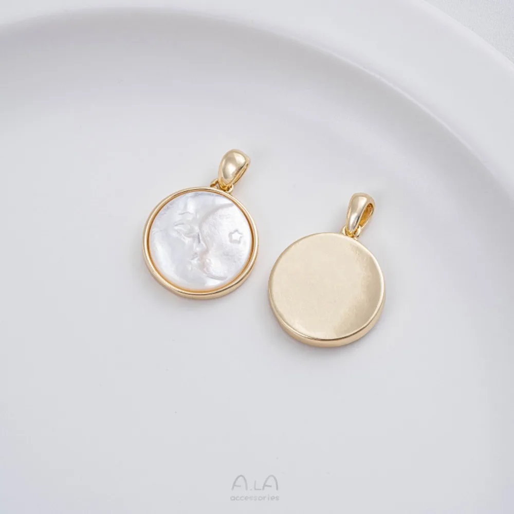 

1 шт. медные подвески 14 К золотого цвета, инкрустированные натуральной белой ракушкой-бабочкой, выгравированной звездой и луной, кулон, ожерелье «сделай сам», ювелирные изделия Луна