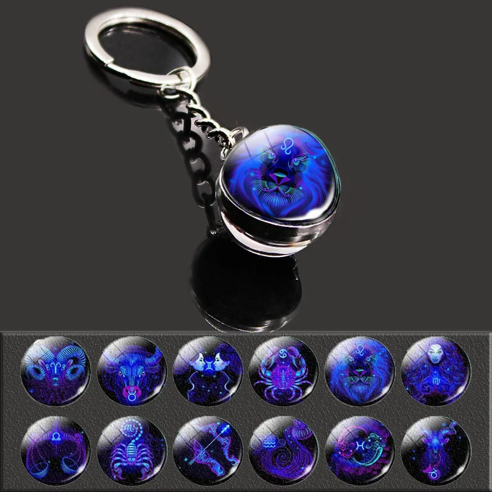 Creative 12 Constellation Keychain Glass Ball Metal Gift for Suzuki Swift SX4 S Cross Jimny Samurai Vitara Alto Liana Ignis