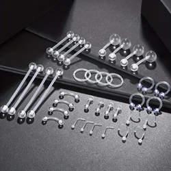36pcs Piercing Kit Retainers Plastic Industrial Barbell Eyebrow Lip Nose Ring Acrylic Daith Labret L Shaped Clear