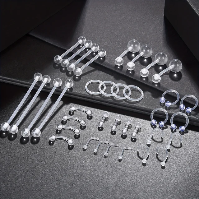 36 szt. Zestaw do piercingu elementy ustalające plastikowa sztanga przemysłowa brwi wargi kolczyk w nosie akrylowe Daith Labret w kształcie litery L przezroczysty