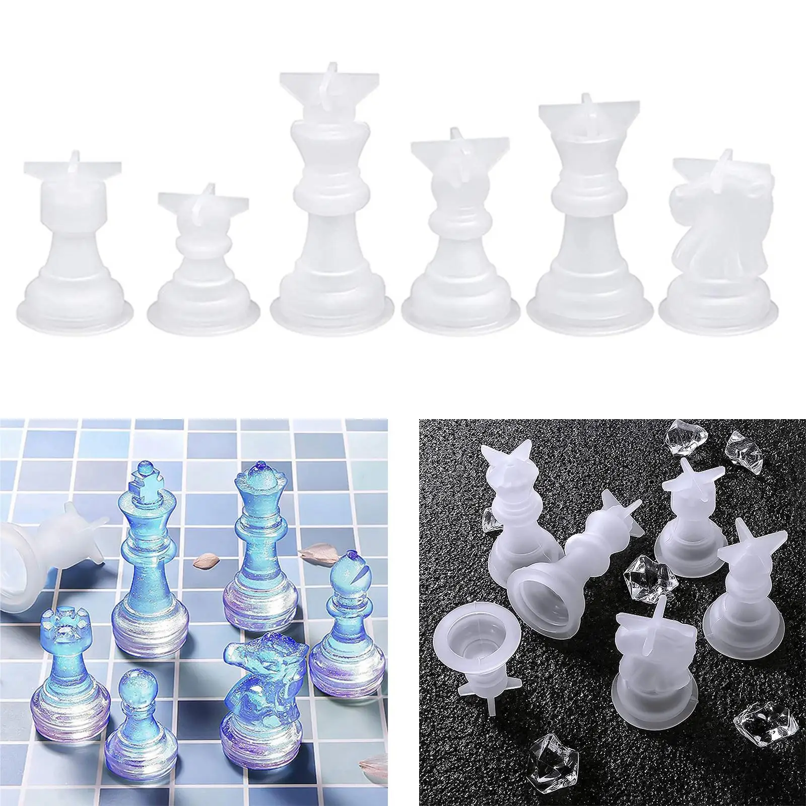 

6x Chess Silicone Mold 3D Chess Resin Molds for DIY Crafts Making Family Home Decoration