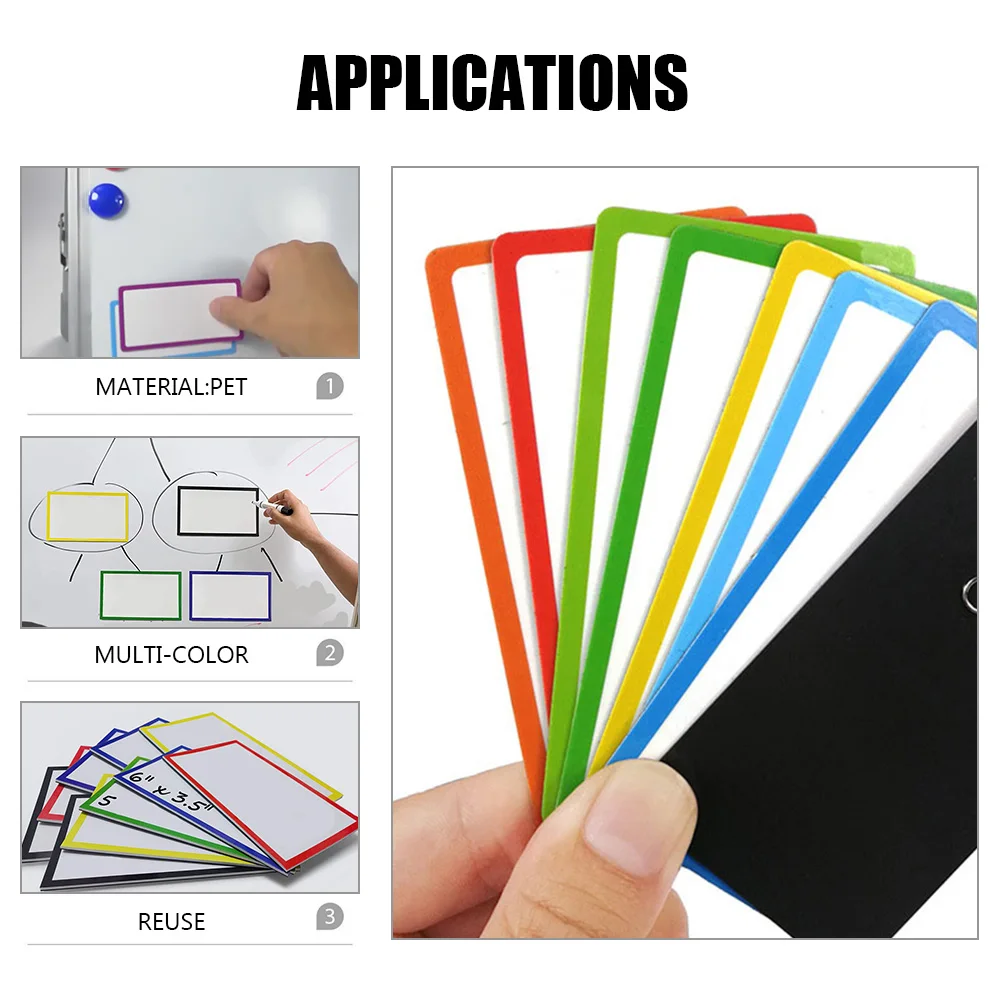 

16 Pcs Magnetic Name Tags Dry Erase Labels 4 Colors 8x4cm PET Material Multi-function Note Stickers Food Marking Classroom Badge