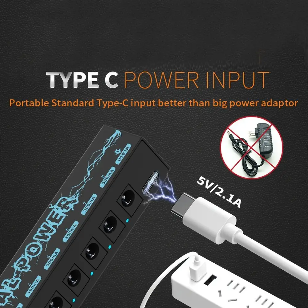 8 Isolated Guitar Effector Power Supply 100mah or 300mah USB IN Guitar Pedal Power Pure Low Noise DC 9V Multi-channel Effector