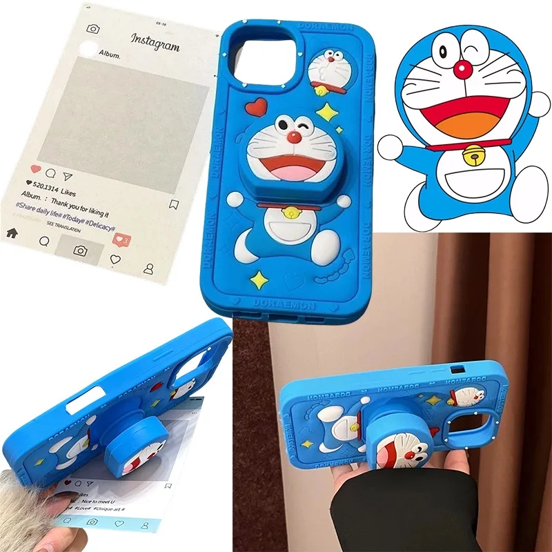

Doraemon Phone Case with Anime Characters Suitable for IPhone 16 15 14 13Pro Max Plus with Phone Holder Function Protective Case