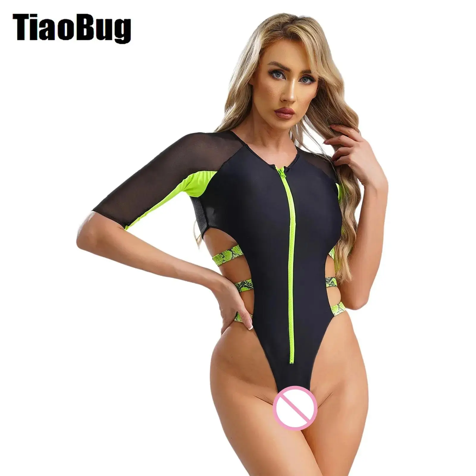 

Women Sheer Monokini Swimsuit Long Sleeve Padded Zipper Rash Guard Hollow Out Patchwork Swimwear Sexy High Cut Bathing Suit