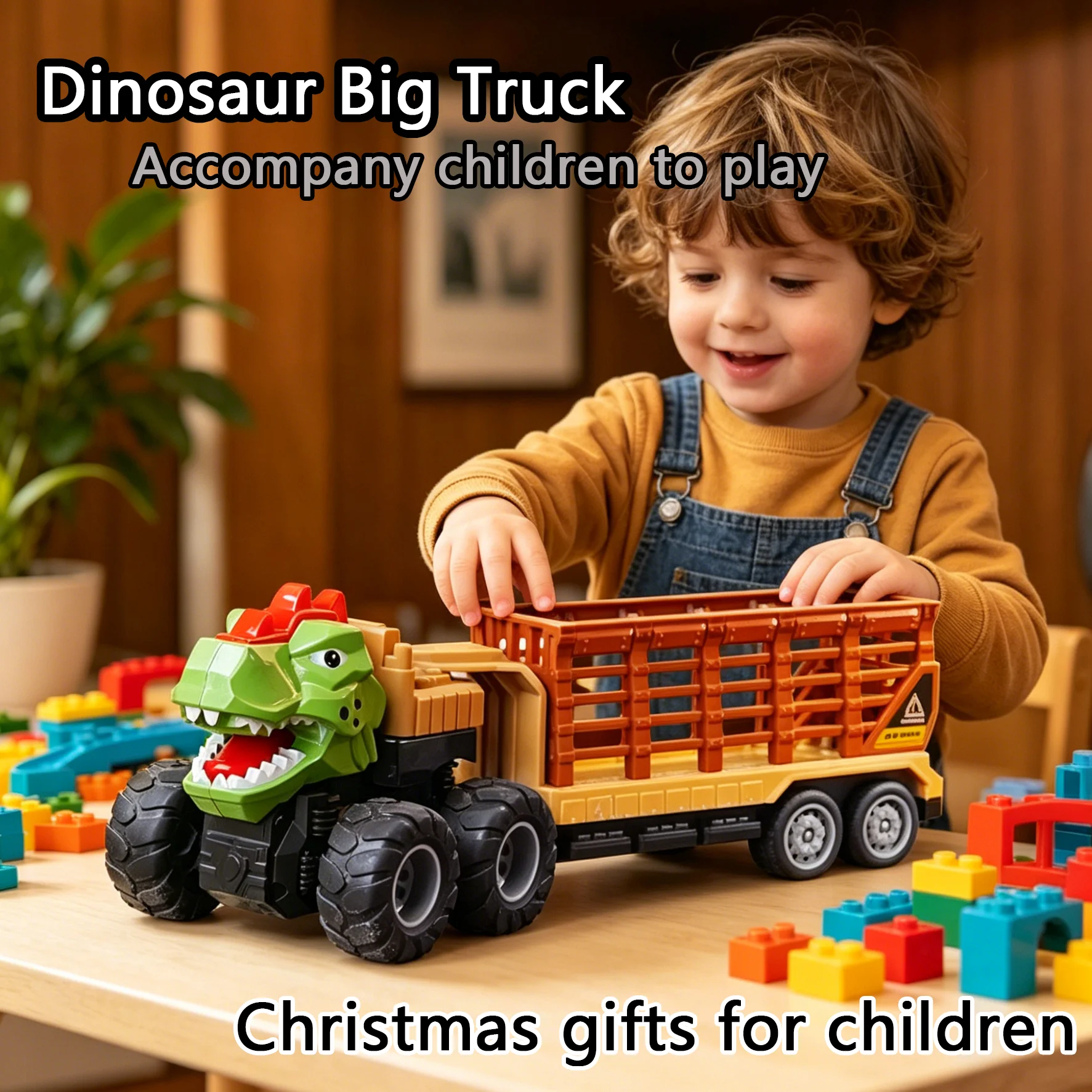 

Toy car for kids, Dinosaur Big Truck Pull-Back Car Boys' Toy Car red and green, Christmas Back-to-school season, Halloween Gift