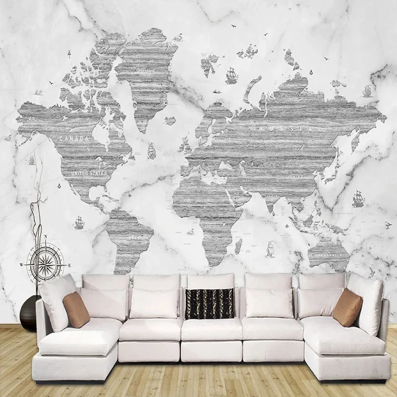 

Custom Mural Wallpaper 3D Stereo World Map White Marble Fresco Living Room Study Creative Art Background Wall Decor Papel Mural