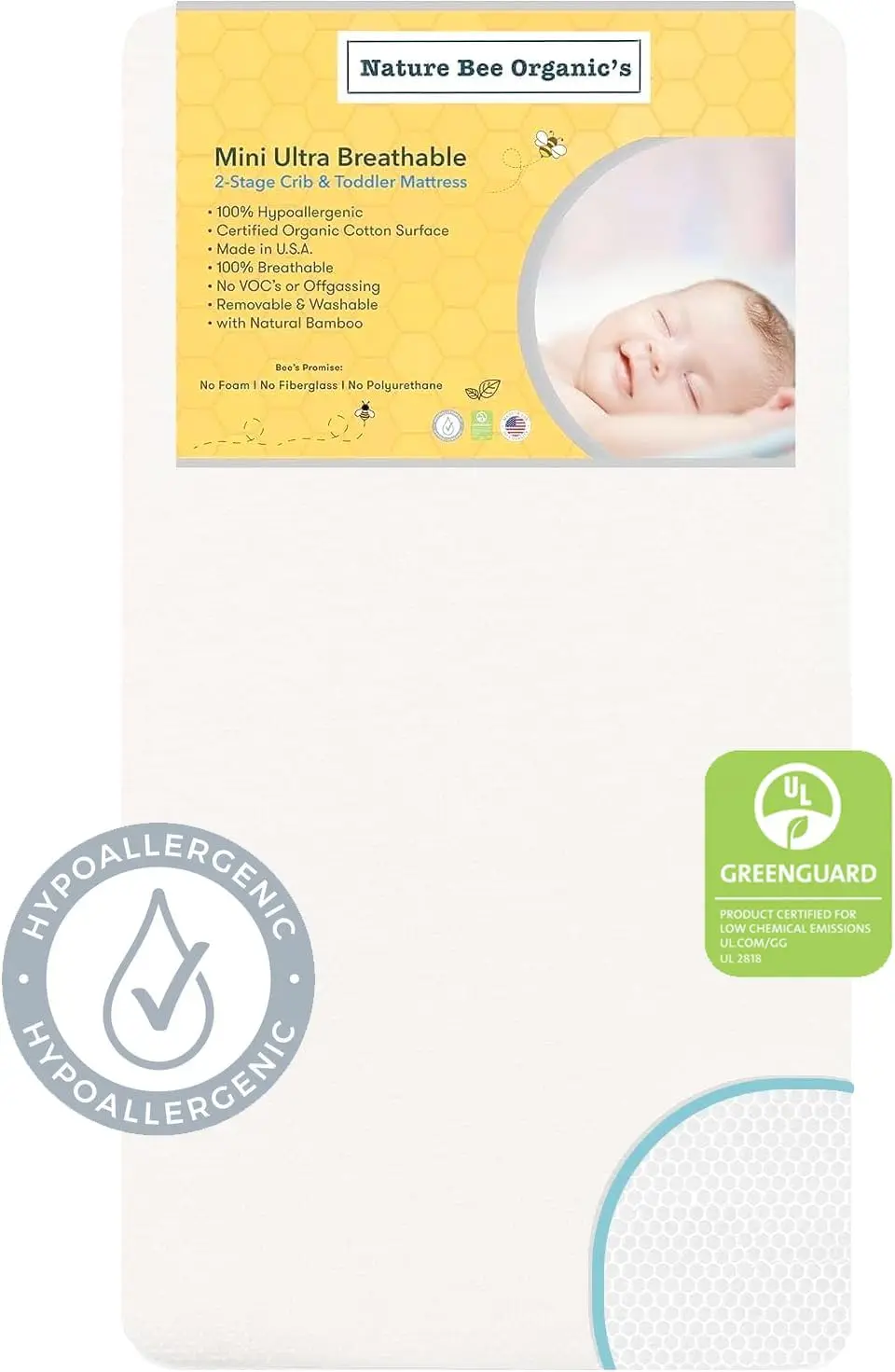 Breathable 2-Stage Mini Crib & Toddler Mattress I 100% Breathable I GreenGuard Gold Certified I 100% Hypoallergenic