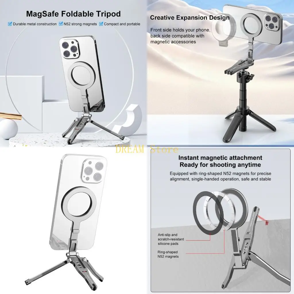 

Aluminum Foldable Phone Stand Magnetic Tripods Grip Not Slip Base Multiple Angle Adjustment Cold Shoe Mount for Phone best sale
